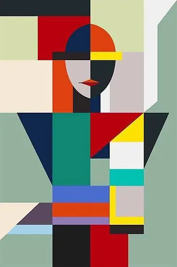 Quadro su tela, 70 x 100 cm. "Futuristic woman". Stile geometrico astratto futurista.