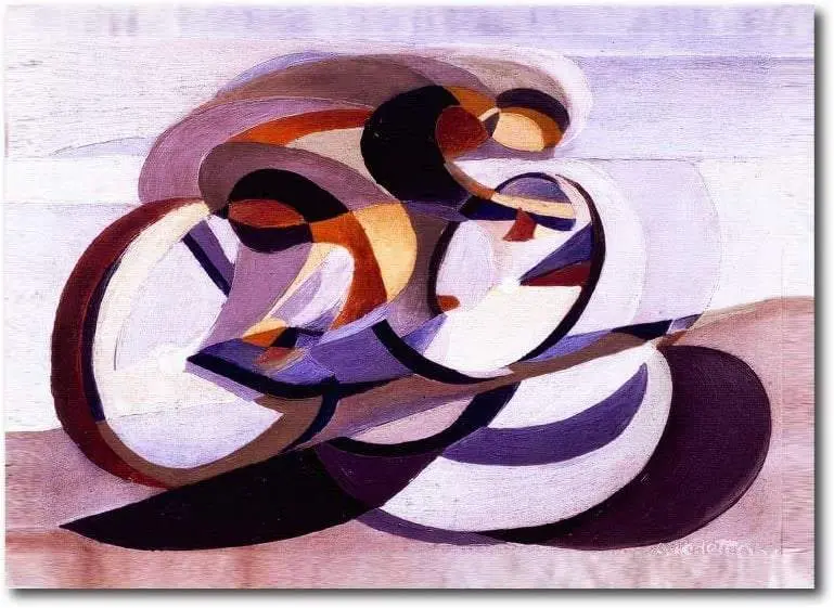 Quadro su tela, 80 x 60 cm. "Motociclista futurista". Stile geometrico astratto. Classy contemporary design.