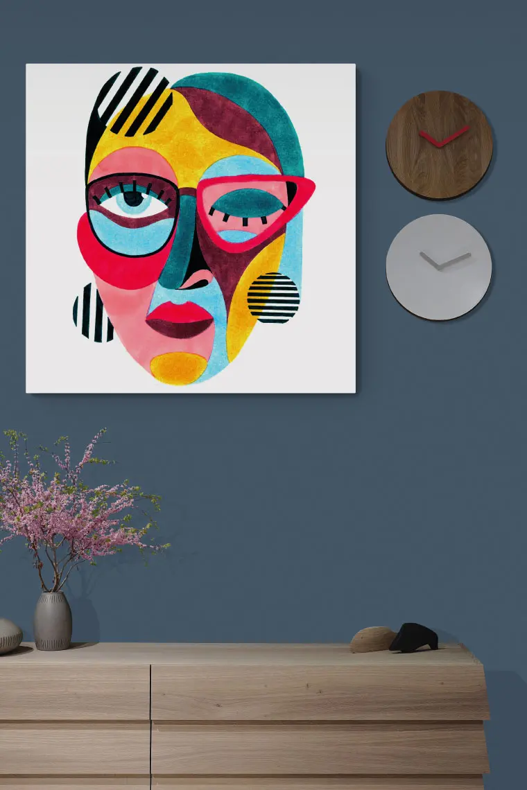 Quadro su tela 80 x 80 cm. "Volto Colorfull Two". Design Geometrico.