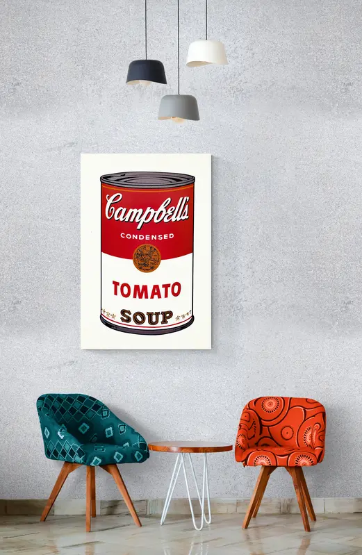 Quadro su tela, Andy Warhol Campbell Tomato, quadro d' autore , pop art . Varie misure.