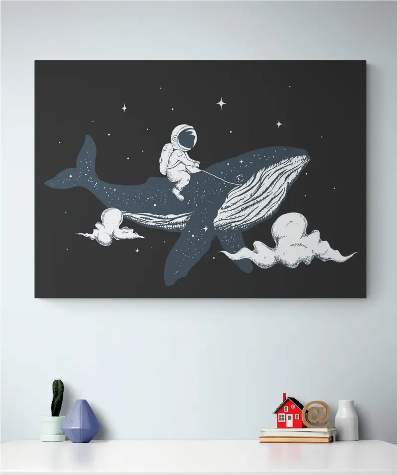 Quadro su tela "Astronauta e Balena" 125 x 90 cm.