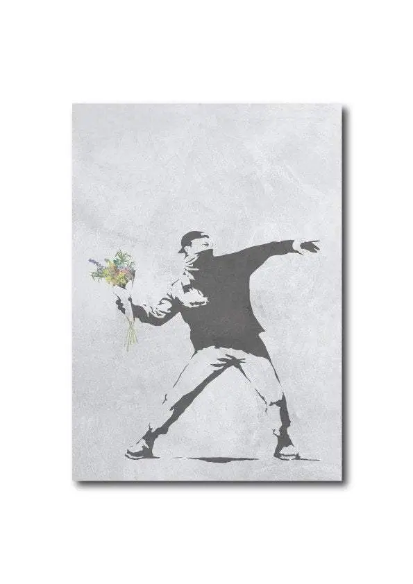 Quadro su tela Bansky, 80 x 50 cm. "Thrower flowers". Quadri d' autore.
