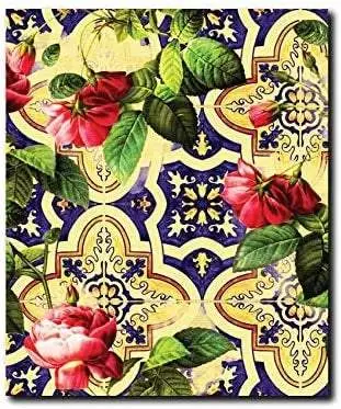 Quadro su Tela, fiori, sicilian design, 50 x 60 cm, maioliche, dark blue and peony flowers. Fine sicilian art. Made in Sicily