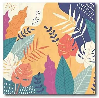Quadro su tela, Foglie tropicali stilizzate. Vintage colors and style design.