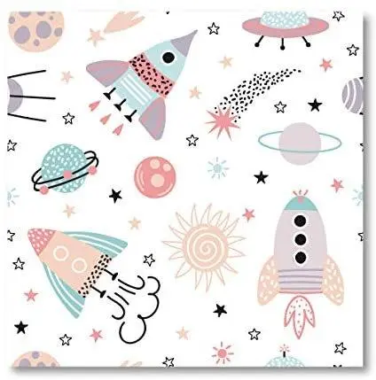 Quadro su tela per bambini 50 x 50 cm. Spazio, pianeti, space shuttle. Colorful design for babies.