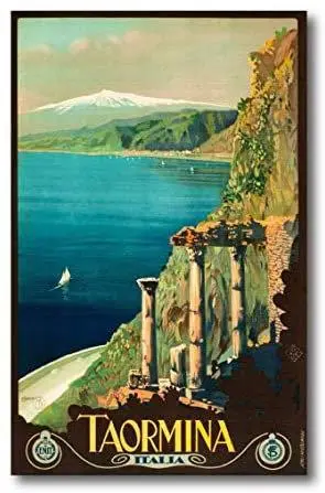 Quadro su tela, Sicilia, Taormina vintage poster. 30 x 47 cm. Sicilian design. Fine art made in Sicily