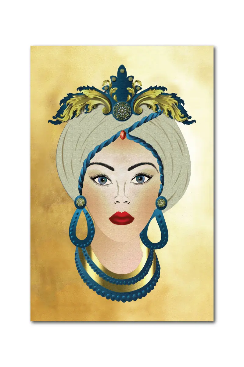 Quadro su tela, Testa di Moro Donna su sfondo Oro. Fine Art made in Sicily