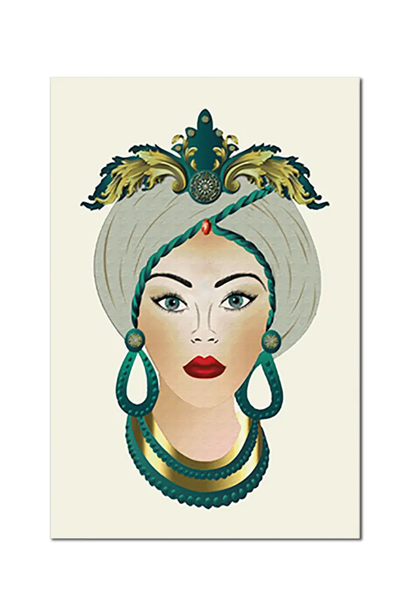 Quadro su tela, Testa di Moro Donna su sfondo Panna. Fine Art made in Sicily