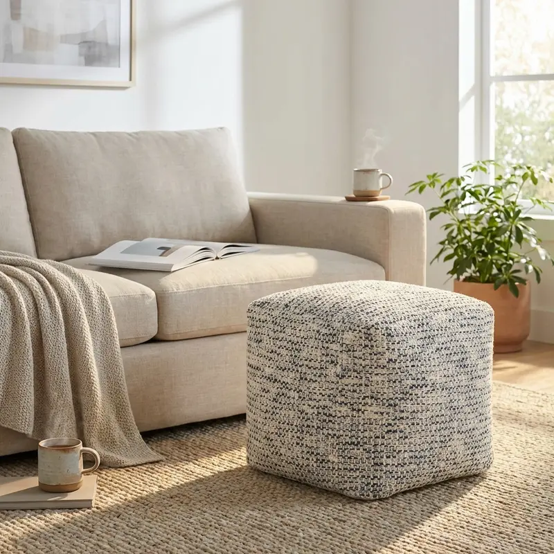 Quirino - pouf in cotone blu melange 40x40