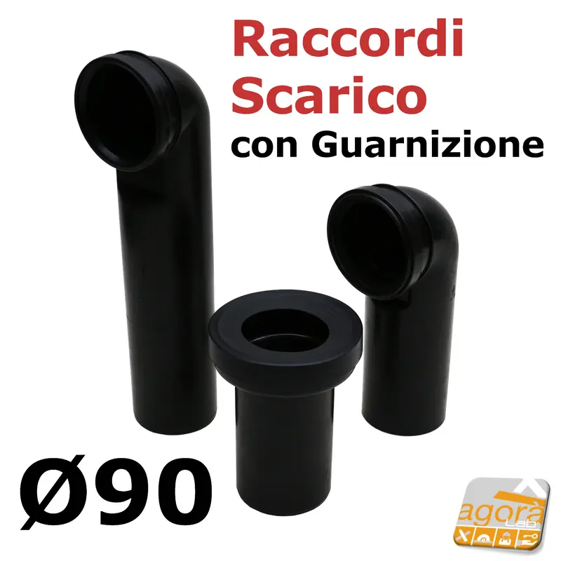 RACCORDO RACCORDI SCARICO CURVA VASI SOSPESI D90X275/400 MANICOTTO PROLUNGA D90X180 NERO.