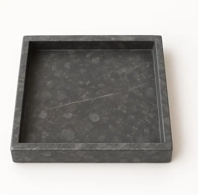 Rectangular Tray in Black Marble 25 cm – Elegant Organizer for Bathroom, Kitchen or Dining Table – Handmade in Italy – Kalu Creations
