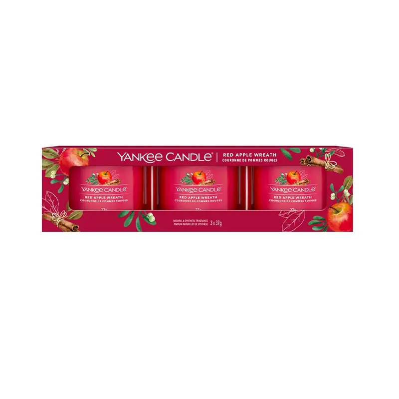 RED APLLE WREATH - Yankee Candle - Candela Votive in Vetro Confezione da 3