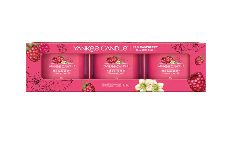 RED RASPBERRY - Yankee Candle - Candela Votive in Vetro Confezione da 3