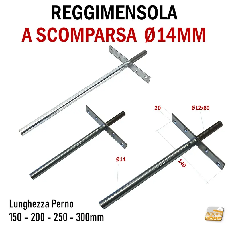 REGGIMENSOLA A SCOMPARSA REGGIRIPIANO INVISIBILE STAFFA SUPPORTO PER RIPIANI DIAMETRO 14MM 2pz