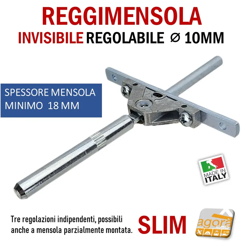 REGGIMENSOLA A SCOMPARSA REGOLABILE PER MENSOLE SP MIN 18MM SLIM STAFFA SUPPORTO PER RIPIANI INVISIBILI