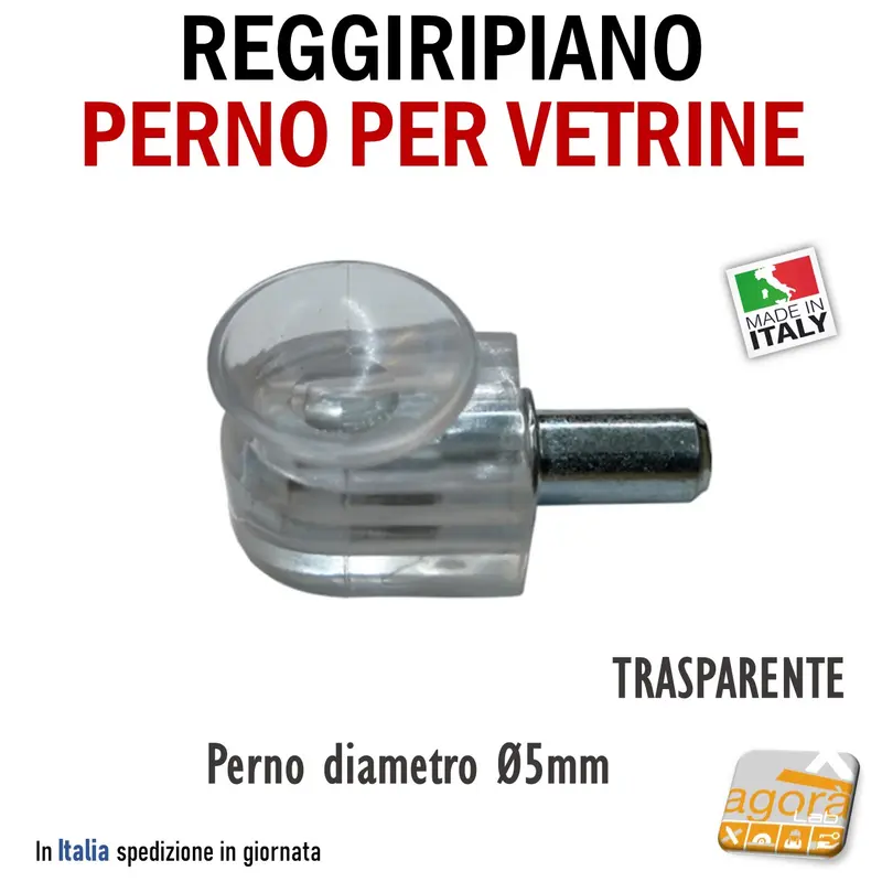REGGIRIPIANO PERNO D 5MM PER VETRINE E RIPIANI VETRO REGGIVETRO CON VENTOSA TRASPARENTE PER MOBILI