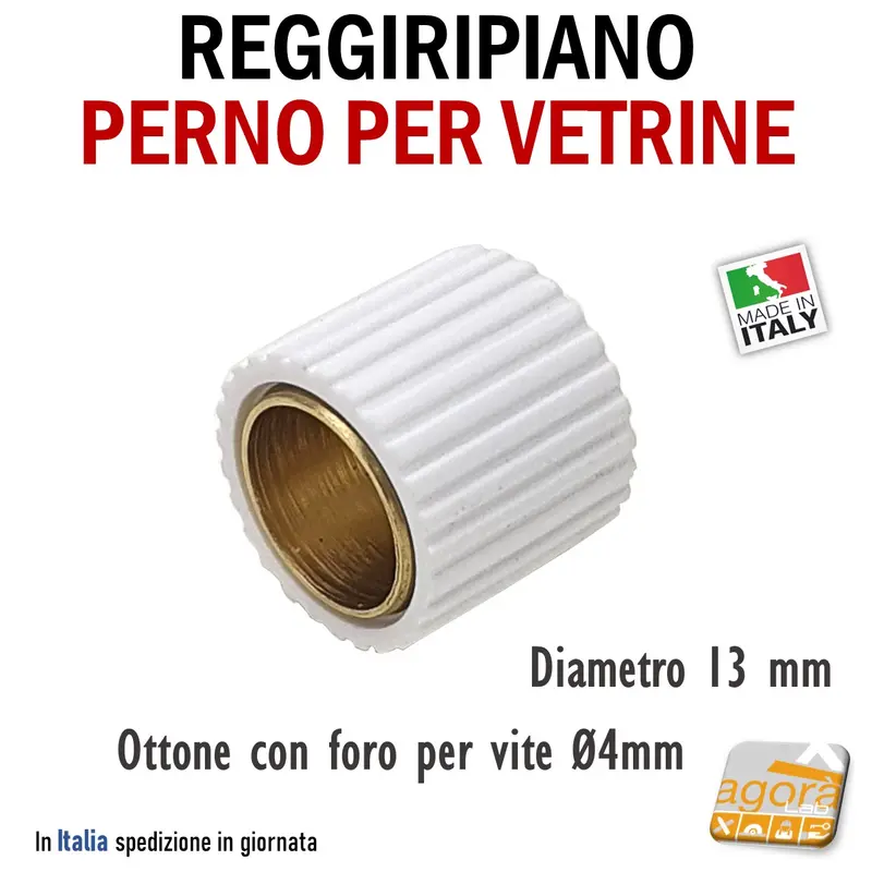 REGGIRIPIANO (PERNO) PER VETRINE E RIPIANI CON GOMMA DIAM.13X12 REGGIVETRO OTTONE BIANCO