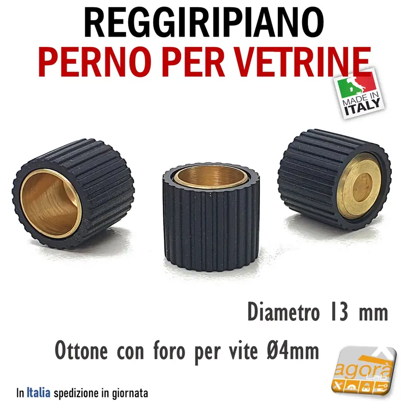 REGGIRIPIANO (PERNO) PER VETRINE E RIPIANI CON GOMMA DIAM.13X12 REGGIVETRO OTTONE NERO