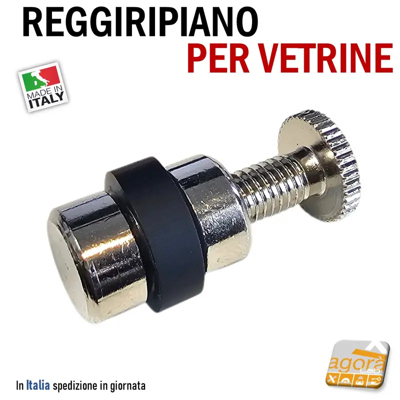 Reggiripiano Perno per vetrine e ripiani gomma nera con Vite M6 REGGIVETRO Ottone Nich