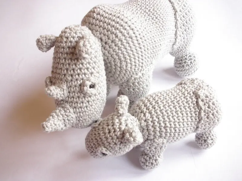 Rhino mom and baby stuffed toys