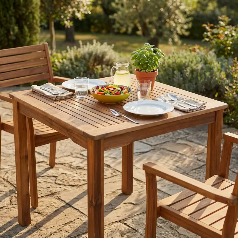 Riccardo - tavolo fisso in acacia marrone 80x80