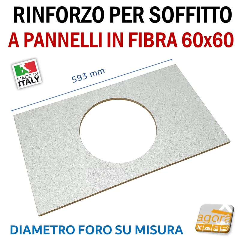 RINFORZO PER CONTROSOFFITTO 60x60 PER SOFFITTO A PANNELLI IN FIBRA CON FORO SU MISURA X FISSAGGIO FARI - CASSE