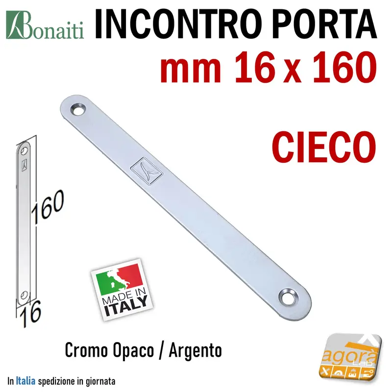 Riscontro Contropiastra Cieca Bonaiti per serrature porta F16x160mm Cromo Opaco