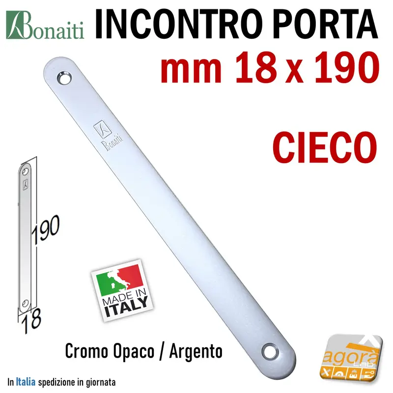 Riscontro Contropiastra Cieca Bonaiti per serrature porta F18x190mm Cromo Opaco
