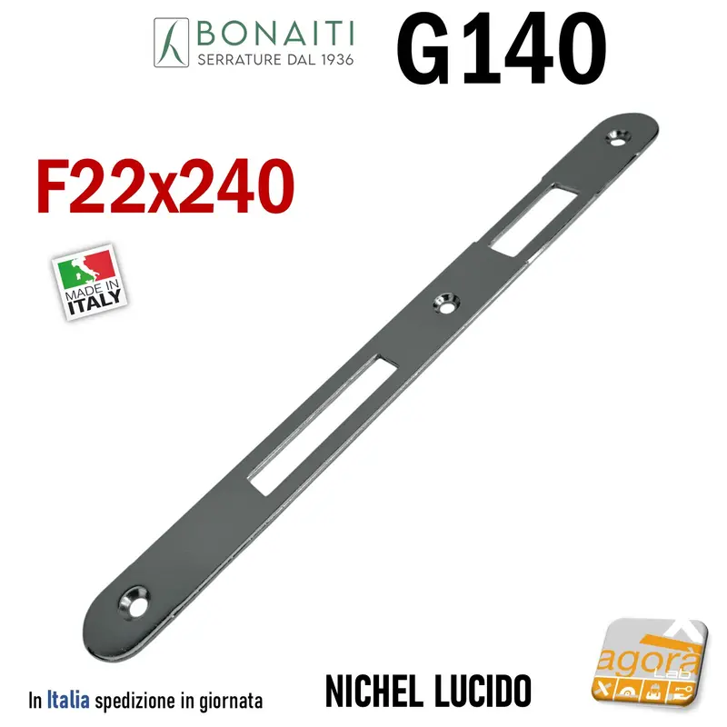 Riscontro Gaccia 140 Bonaiti 240x22 Nichel Lucido x Serrature 540T Contropiastra serratura