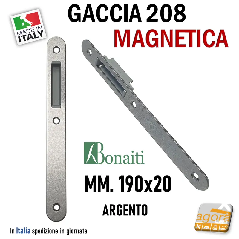 Riscontro Gaccia 208 Bonaiti 20x190 Argento x Serrature B-ITA Magnetiche Incontro