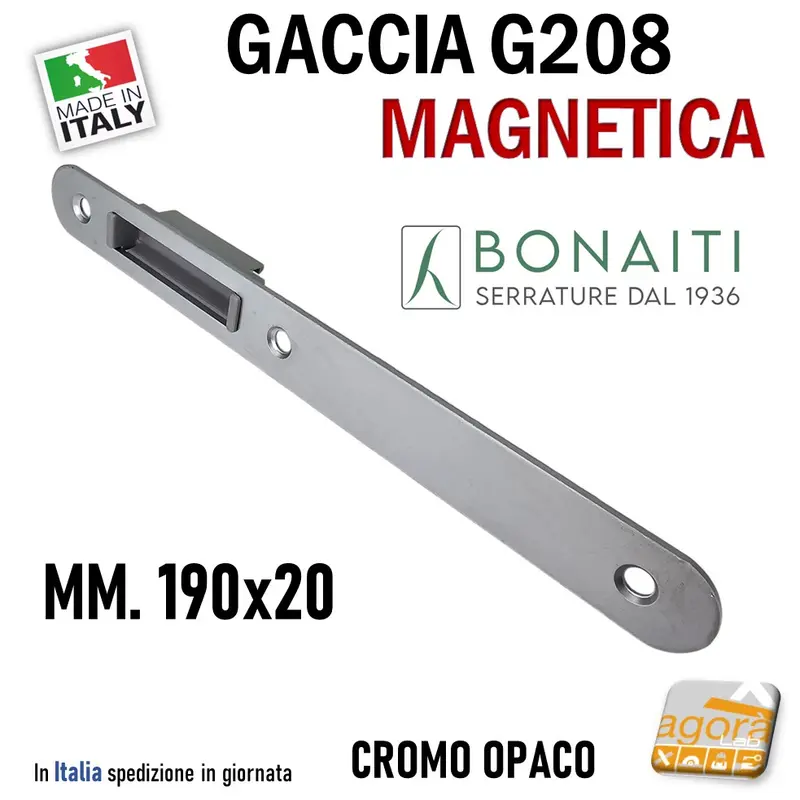 Riscontro Gaccia 208 Bonaiti 20x190 Cromo Opaco x Serrature B-ITA Magnetiche Incontro