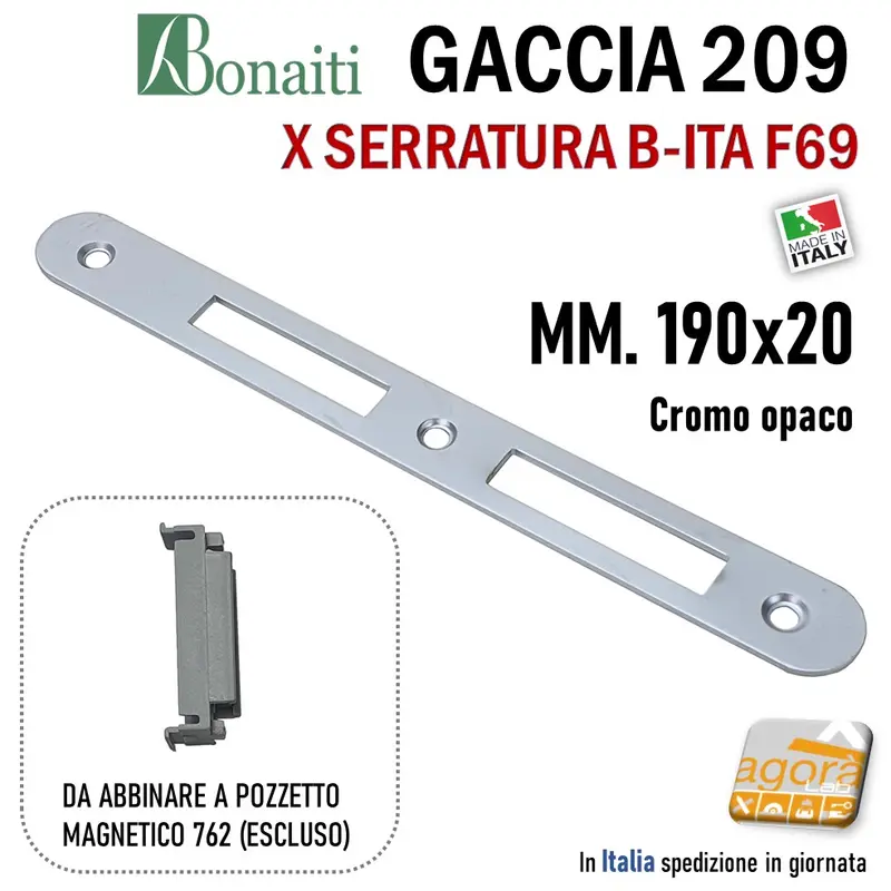 Riscontro Gaccia 209 Bonaiti 20x190 x Serrature B-ITA Magnetiche Yale F69 Incontro