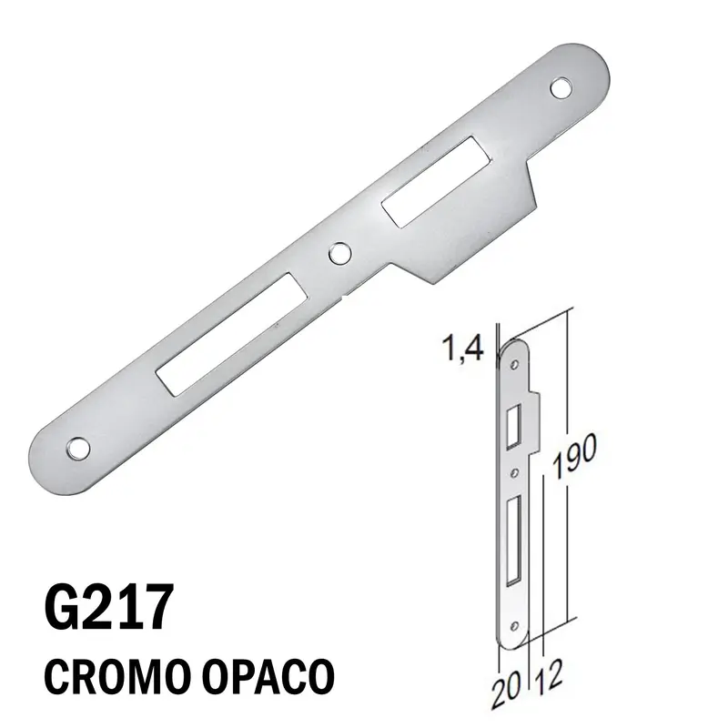 Riscontro Gaccia Bonaiti 190x20 G217 con ALA cromo opaco x Serrature 2001 Meccaniche Contropiastra