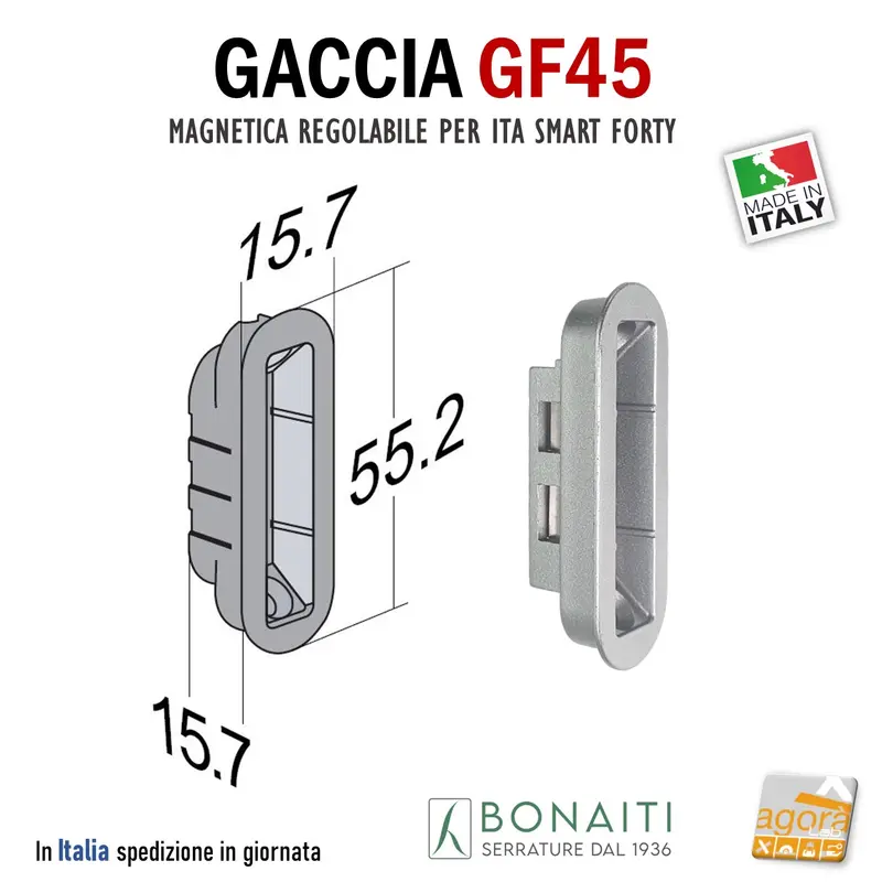 Riscontro Gaccia Bonaiti GF45 Magnetica mm 55x16 Contropiastra per Serrature ITA SMART FORTY