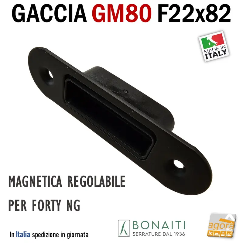 Riscontro Gaccia Bonaiti GM80 Magnetica Contropiastra per Serrature FORTY NG Smart Regolabile Nera