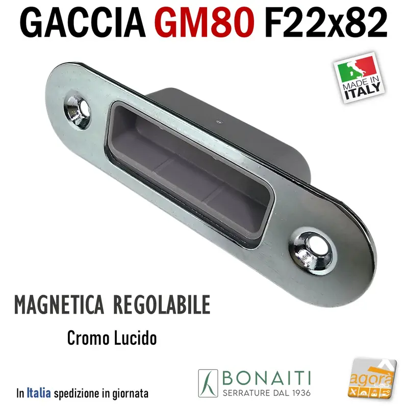 Riscontro Gaccia Bonaiti GM80 Magnetica F82x22 Contropiastra per Serrature FORTY NG SMART Cromo Lucido