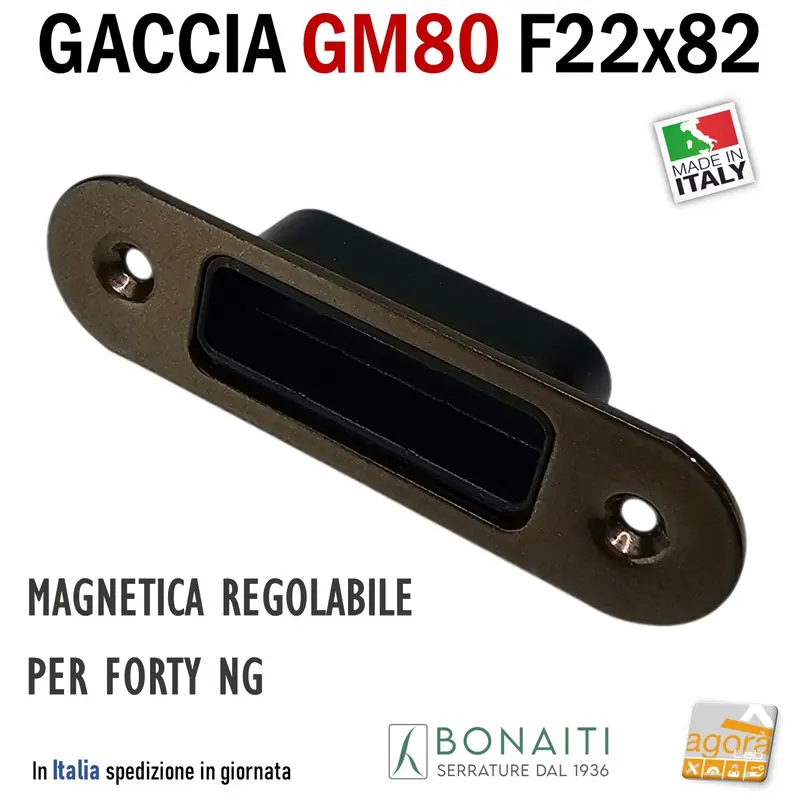 Riscontro Gaccia Bonaiti GM80 Magnetica F82x22 Contropiastra per Serrature FORTY NG SMART Regolabile Bronzo