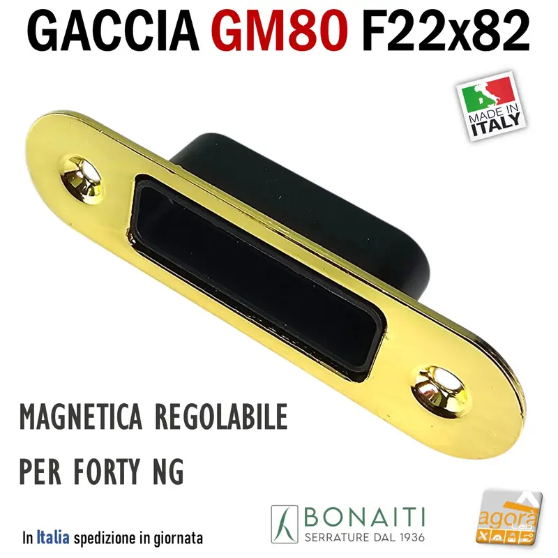 Riscontro Gaccia Bonaiti GM80 Magnetica F82x22 Contropiastra per Serrature FORTY NG SMART Regolabile Ottone