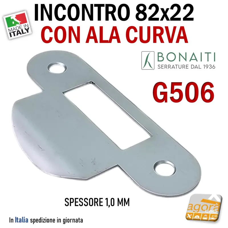 Riscontro Gaccia Cromo Opaco G506 Bonaiti 82x22 ALA CURVA sp 1mm x Serrature BITTER