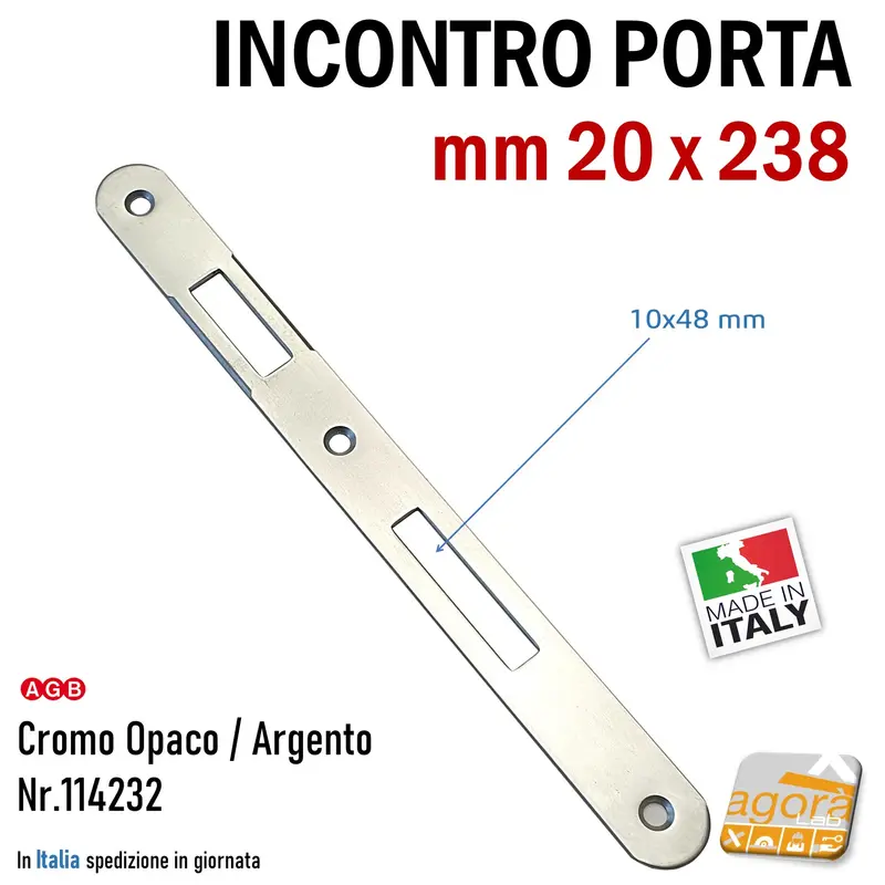 Riscontro Gaccia F20 mm 238x20 cromo opaco x Serrature Porta Patent Incontro Contropiastra Sp 2mm