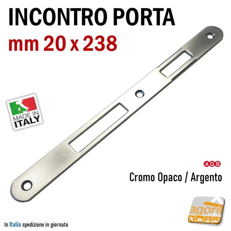 Riscontro Gaccia F20 mm 238x20 cromo opaco x Serrature Porta Patent Incontro Contropiastra