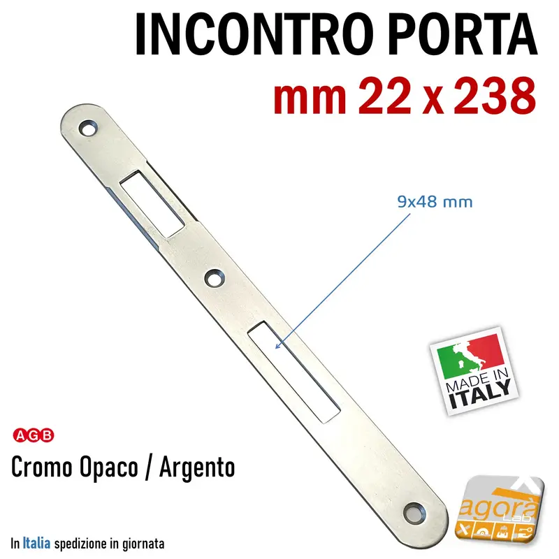 Riscontro Gaccia F22 mm 238x22 cromo opaco x Serrature Porta Patent Incontro Contropiastra sp 2 mm