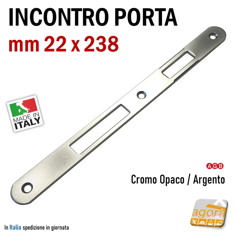 Riscontro Gaccia F22 mm 238x22 cromo opaco x Serrature Porta Yale Incontro Contropiastra sp 3 mm