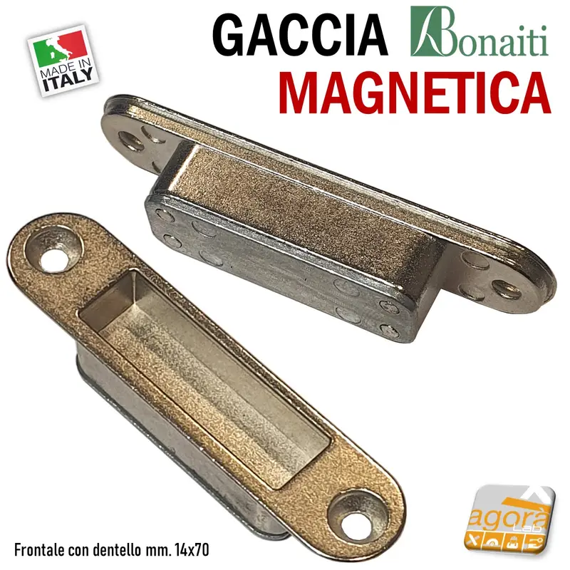 Riscontro Gaccia F90 Magnetico Bonaiti per Serrature Scrocco Centrale CX Nic Cromo Op F14x70 con dentello F15x71