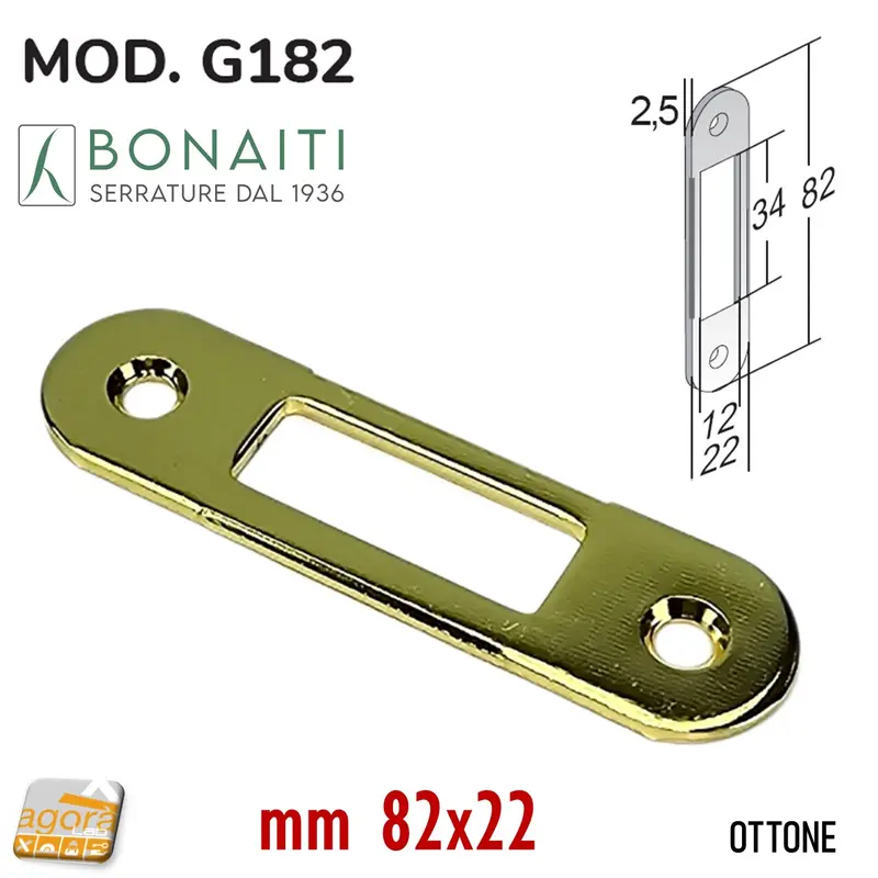 Riscontro Gaccia G182 Bonaiti 82x22 x Serrature B-BITTER Meccaniche OTTONE