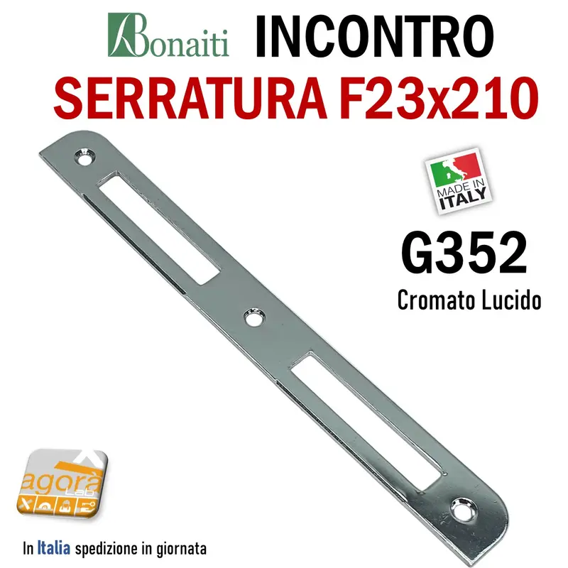 Riscontro Gaccia G352 Bonaiti 210x23 cromo x Serrature Meccaniche bordo semitondo sp 2,5