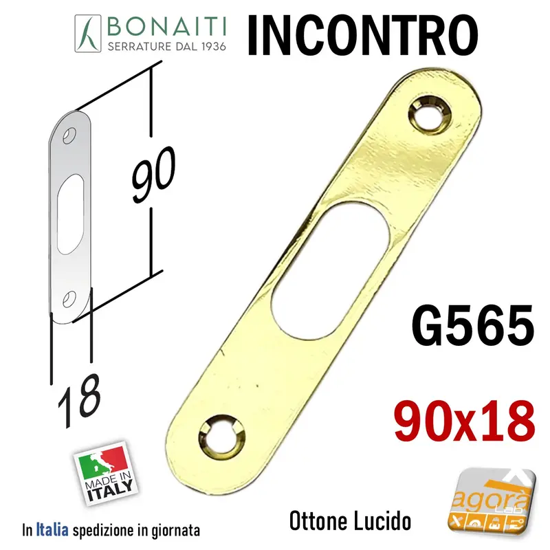 Riscontro Gaccia G565 Bonaiti 90x18 x Serrature Scorrevoli a gancio Ottone