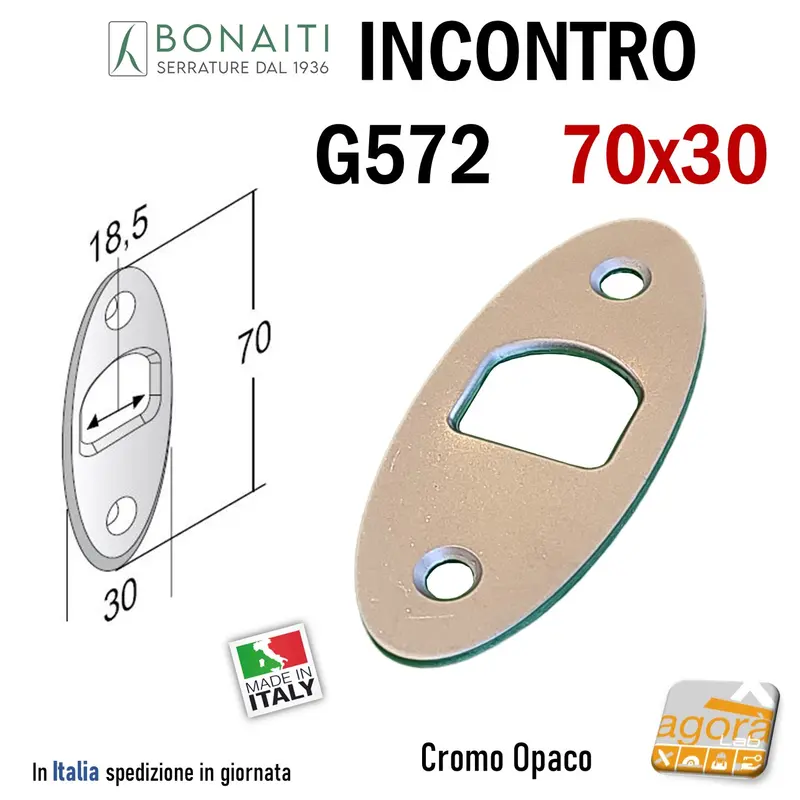 Riscontro Gaccia G572 Bonaiti 70x30 x Serrature Scorrevoli a gancio Cromo Opaco