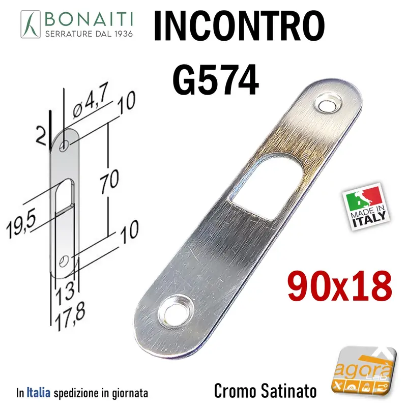 Riscontro Gaccia G574 Bonaiti 90x18 x Serrature Scorrevoli a gancio Cromo sat