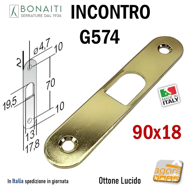 Riscontro Gaccia G574 Bonaiti 90x18 x Serrature Scorrevoli a gancio Ottone